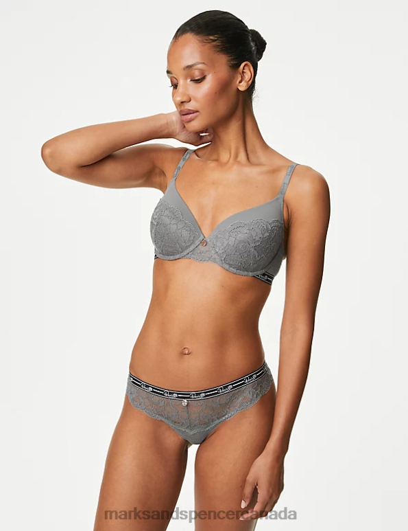 Marks and Spencer sale - Unisex Grey Marl Clothing Marks & Spencer Ribbed & Lace Brazilian Knickers 20VTD4101