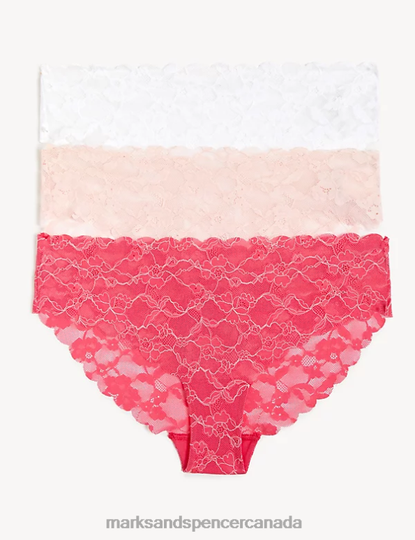 Marks and Spencer near me - Unisex Hot Pink Clothing Marks & Spencer 3pk Free Cut Lace Brazilian Knickers 20VTD4100