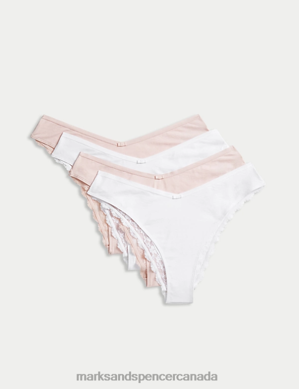 Unisex Light Pink Mix Clothing Marks & Spencer 4pk Cotton Rich Miami Brazilian Knickers 20VTD3935 - Marks and Spencer online