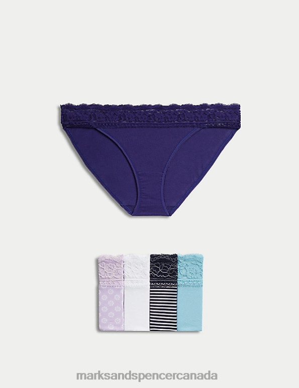 Unisex Lilac Mix Clothing Marks & Spencer 5pk Cotton Blend Printed Bikini Knickers 20VTD4102 - Marks and Spencer online