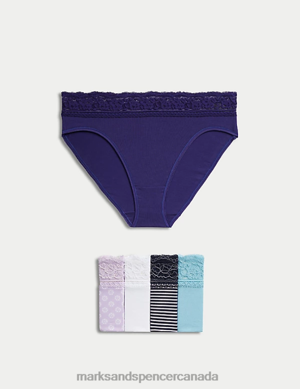 Marks and Spencer sale - Unisex Lilac Mix Clothing Marks & Spencer 5pk Cotton Rich Printed High Leg Knickers 20VTD4415