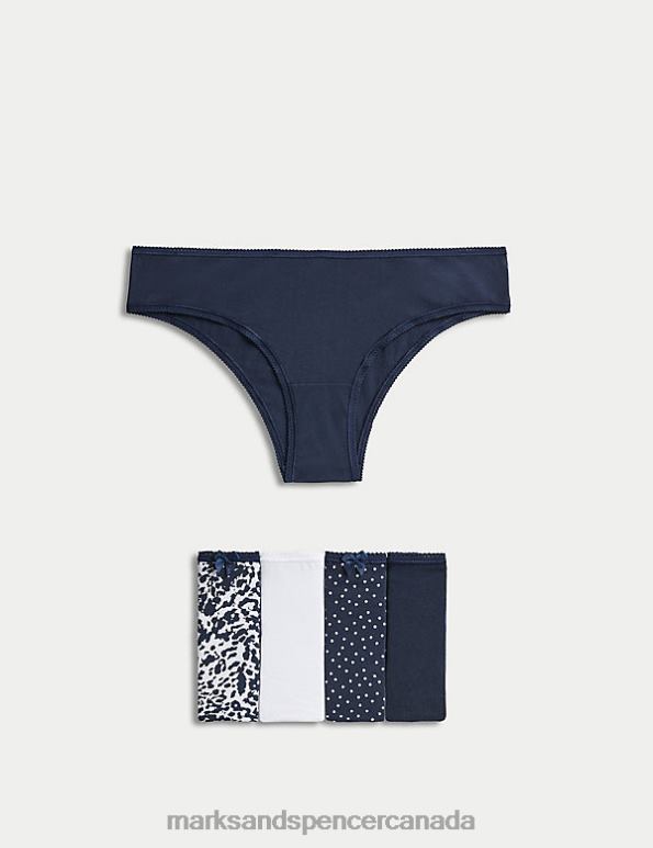 Marks and Spencer sale - Unisex Navy Mix Clothing Marks & Spencer 5pk Cotton Lycra Brazilian Knickers 20VTD3934