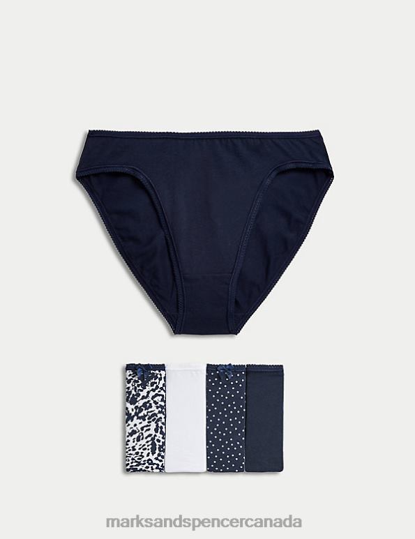 Marks and Spencer near me - Unisex Navy Mix Clothing Marks & Spencer 5pk Cotton Lycra High Leg Knickers 20VTD3708