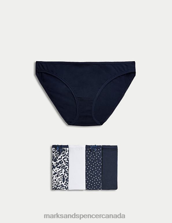 Unisex Navy Mix Clothing Marks & Spencer 5pk Cotton Lycra Printed Bikini Knickers 20VTD3764 - Marks and Spencer online