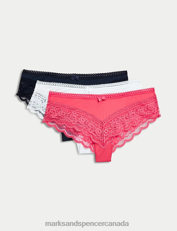 Marks and Spencer Canada - Unisex Pink Mix Clothing Marks & Spencer 3pk Lace Trim Brazilian Knickers 20VTD3977