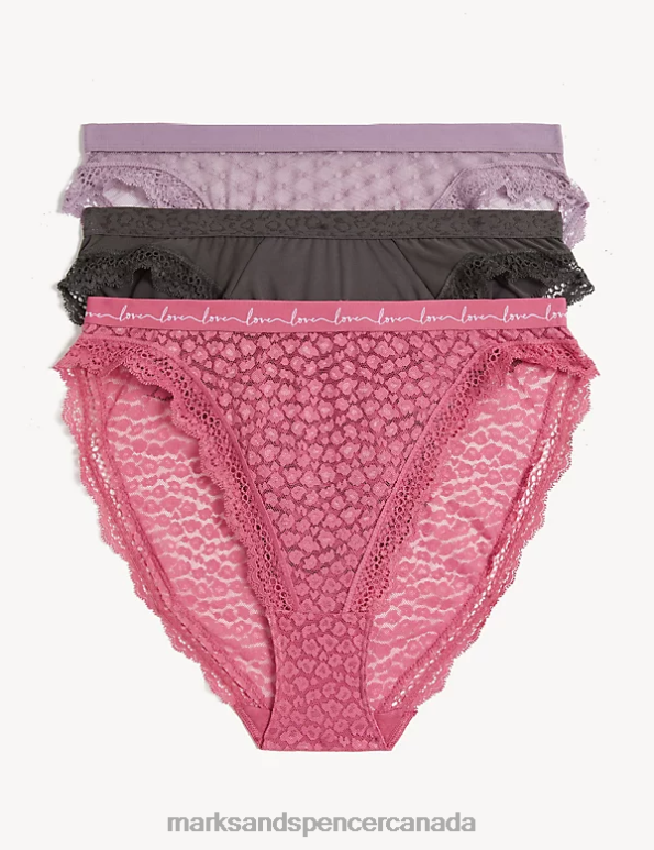 Marks and Spencer Canada - Unisex Raspberry Mix Clothing Marks & Spencer 3pk Mesh & Lace High Leg Knickers 20VTD4661