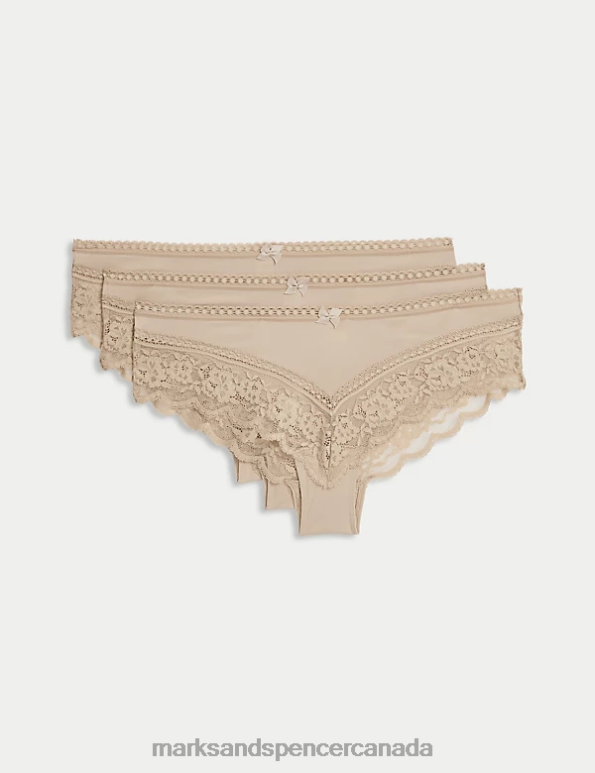 Marks and Spencer near me - Unisex Rose Quartz Clothing Marks & Spencer 3pk Lace Trim Brazilian Knickers 20VTD3978