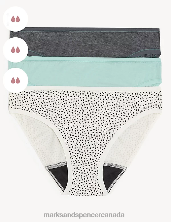 Unisex Sea Green Clothing Marks & Spencer 3pk Moderate Absorbency Period Bikini Knickers 20VTD4659 - Marks and Spencer Canada locations