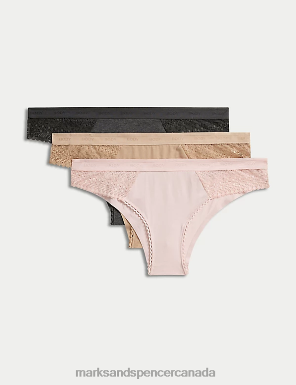 Unisex Soft Pink Clothing Marks & Spencer 3pk Cotton Brazilian Knickers 20VTD3870 - Marks and Spencer Canada locations