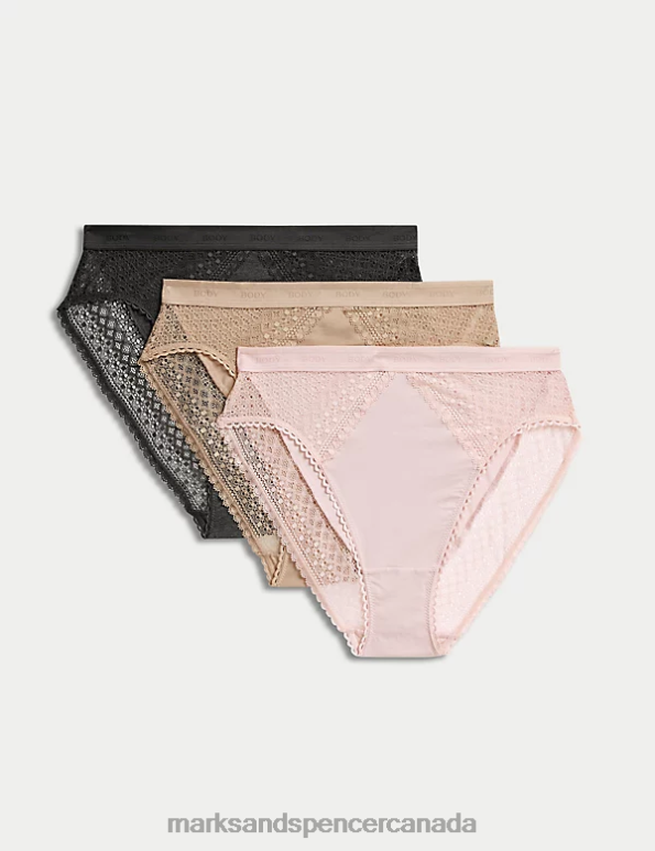 Unisex Soft Pink Clothing Marks & Spencer 3pk Cotton High Waisted High Leg Knickers 20VTD4420 - Marks and Spencer Canada locations