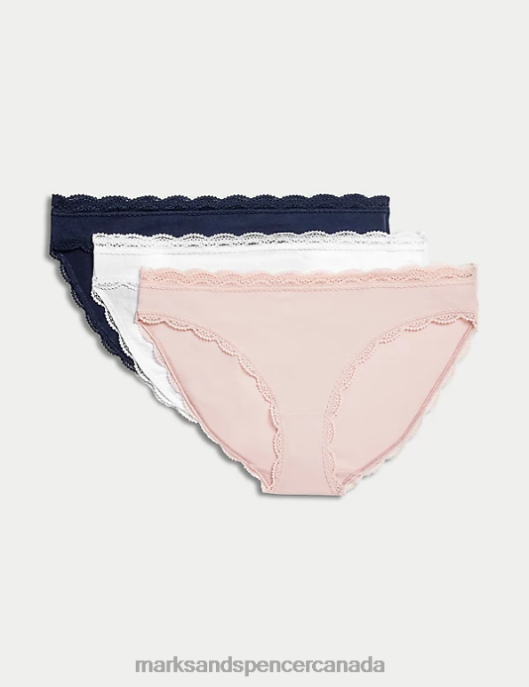 Unisex Soft Pink Clothing Marks & Spencer 3pk Cotton Rich & Lace Bikini Knickers 20VTD4295 - Marks and Spencer outlet