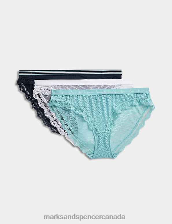 Marks and Spencer sale - Unisex Turquoise Mix Clothing Marks & Spencer 3pk Lace & Mesh Bikini Knickers 20VTD4344