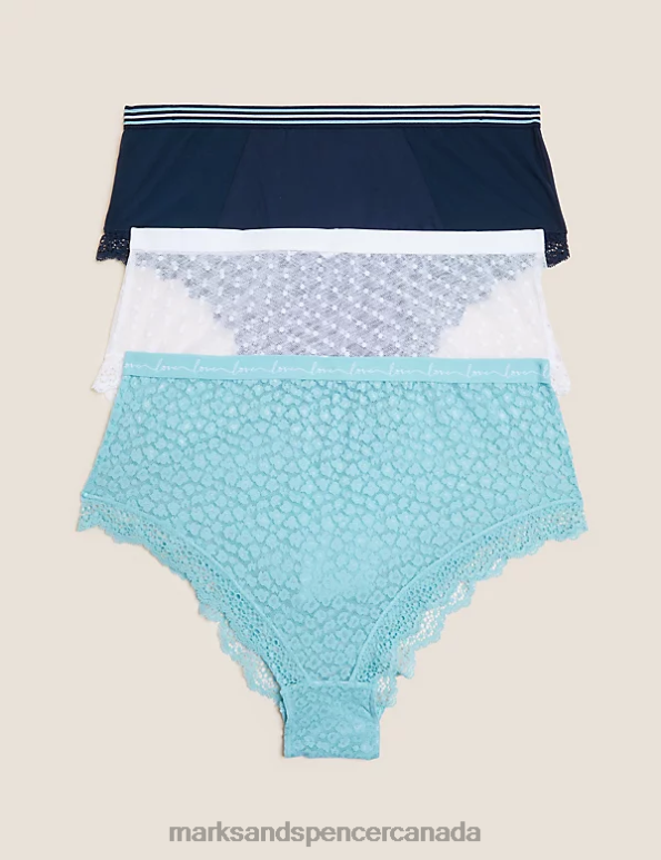 Marks and Spencer Canada - Unisex Turquoise Mix Clothing Marks & Spencer 3pk Lace & Mesh High Waisted Brazilian Knickers 20VTD4298