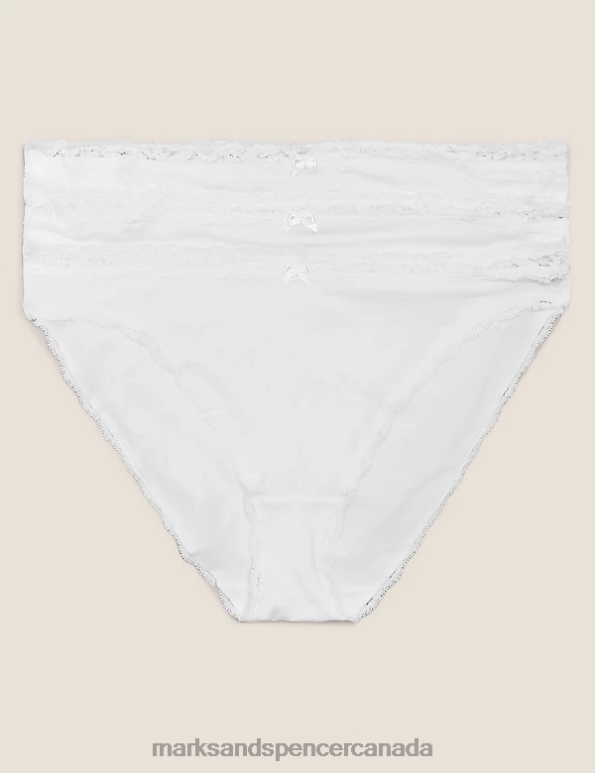 Unisex White Clothing Marks & Spencer 3pk Cotton Rich & Lace High Leg Knickers 20VTD4076 - Marks and Spencer Canada locations