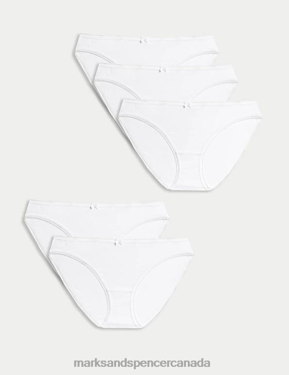 Marks and Spencer Canada - Unisex White Clothing Marks & Spencer 5pk Cotton Lycra Bikini Knickers 20VTD3816