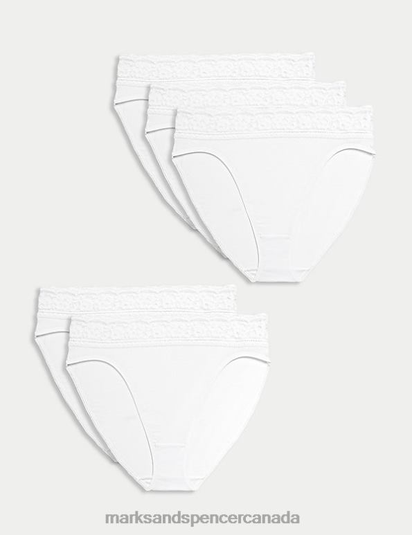 Unisex White Clothing Marks & Spencer 5pk Cotton Rich High Waisted High Leg Knickers 20VTD4646 - Marks and Spencer online