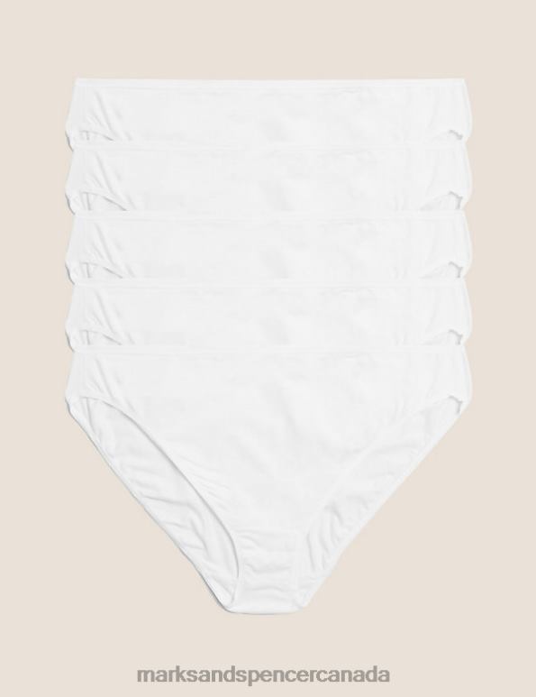 Unisex White Clothing Marks & Spencer 5pk No VPL Cotton Modal High Leg Knickers 20VTD4252 - Marks and Spencer outlet