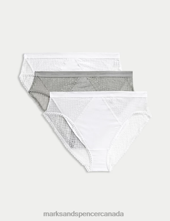 Unisex White Mix Clothing Marks & Spencer 3pk Cotton High Waisted High Leg Knickers 20VTD3982 - Marks and Spencer Canada locations