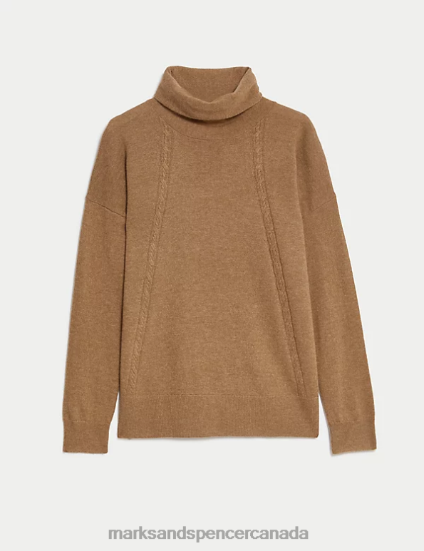 Unisex Dark Camel Clothing Marks & Spencer Wool Rich Cable Knit Jumper with Cashmere 20VTD1063 - Marks and Spencer outlet