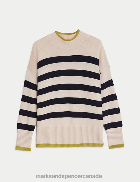 Unisex Ivory Mix Clothing Marks & Spencer Wool Rich Striped Jumper with Cashmere 20VTD1059 - Marks and Spencer Canada locations