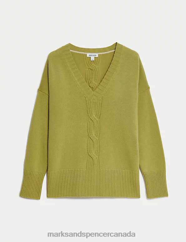 Marks and Spencer Canada - Unisex Lime Clothing Marks & Spencer Wool Rich Cable Knit Jumper with Cashmere 20VTD1080