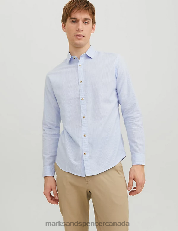 Marks and Spencer sale - Unisex Blue Clothing Marks & Spencer Cotton Rich Striped Oxford Shirt 20VTD5557