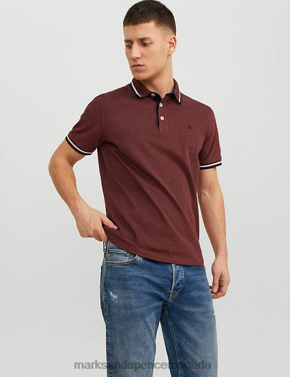 Unisex Burnt Orange Clothing Marks & Spencer Slim Fit Pure Cotton Tipped Polo Shirt 20VTD5234 - Marks and Spencer online