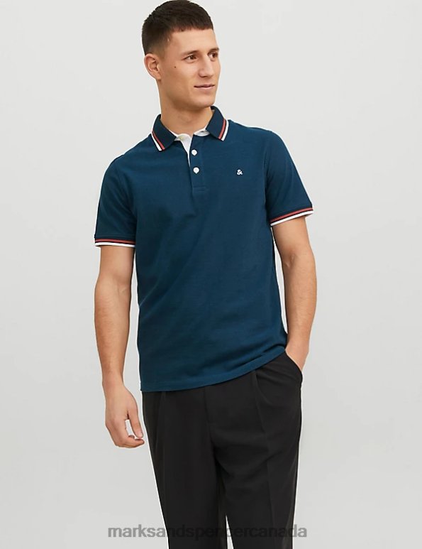 Unisex Dark Blue Clothing Marks & Spencer Slim Fit Pure Cotton Tipped Polo Shirt 20VTD5235 - Marks and Spencer Canada locations