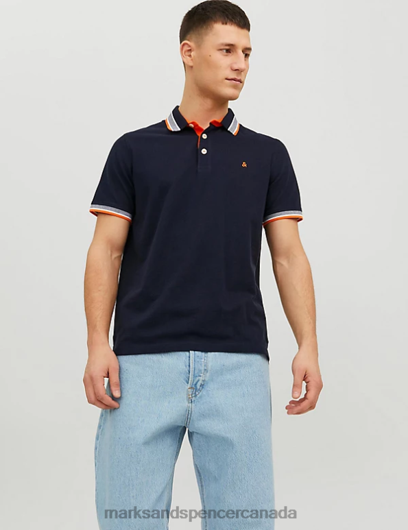 Unisex Dark Navy Clothing Marks & Spencer Slim Fit Pure Cotton Tipped Polo Shirt 20VTD5236 - Marks and Spencer outlet