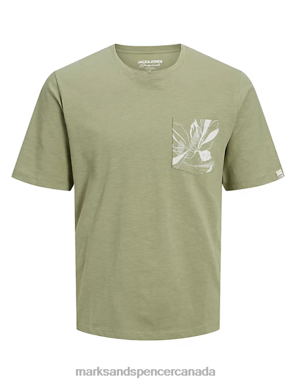 Marks and Spencer near me - Unisex Green Clothing Marks & Spencer Pure Cotton Crew Neck T-Shirt 20VTD5321