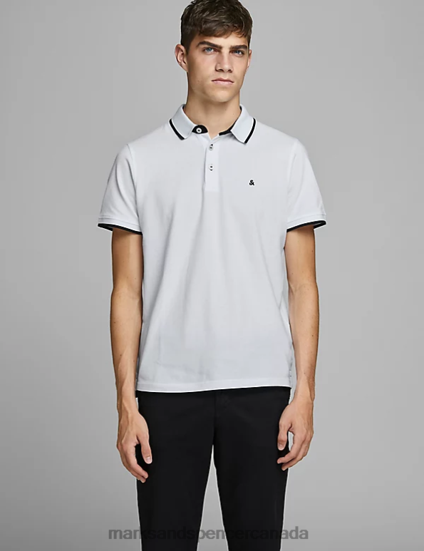 Marks and Spencer near me - Unisex White Clothing Marks & Spencer Slim Fit Pure Cotton Tipped Polo Shirt 20VTD5232