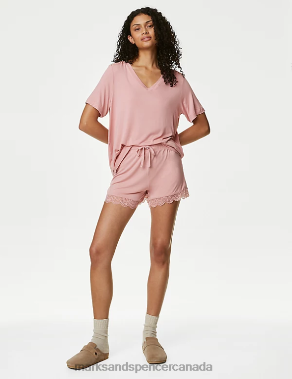 Marks and Spencer Canada - Unisex Antique Rose Clothing Marks & Spencer Body Soft Lace Trim Pyjama Shorts 20VTD3690