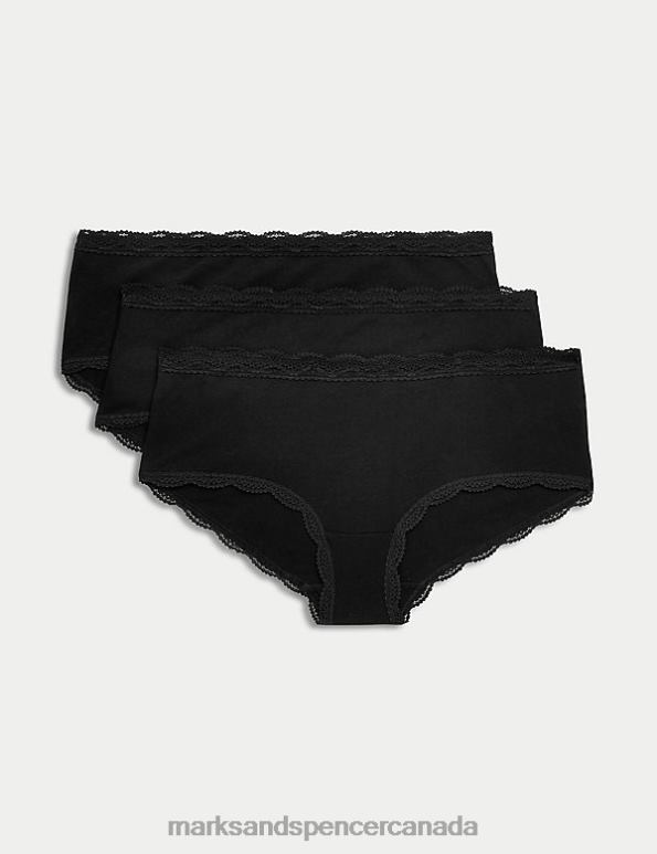 Marks and Spencer Canada - Unisex Black Clothing Marks & Spencer 3pk Cotton Rich Lace Shorts 20VTD4021