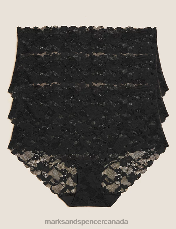 Unisex Black Clothing Marks & Spencer 3pk Freecut Lace High Rise Knicker Shorts 20VTD4007 - Marks and Spencer online