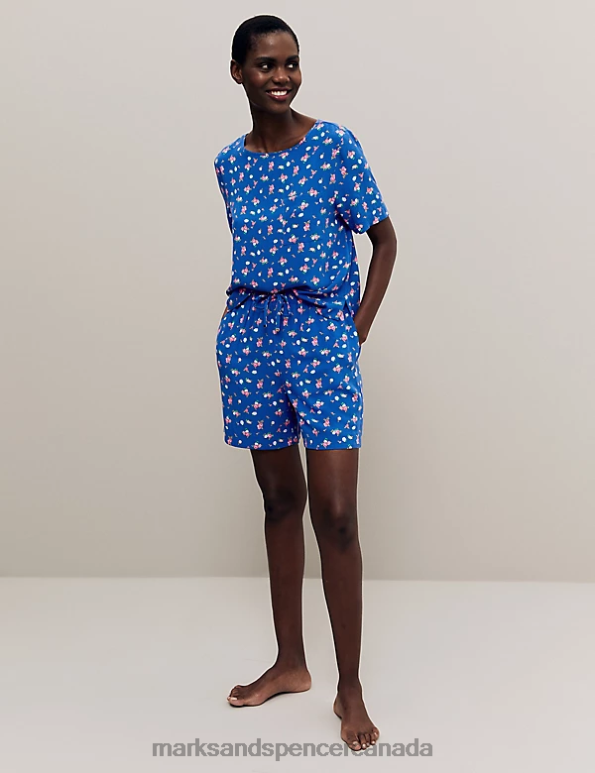 Unisex Blue Mix Clothing Marks & Spencer Floral Print Pyjama Shorts 20VTD3588 - Marks and Spencer Canada locations