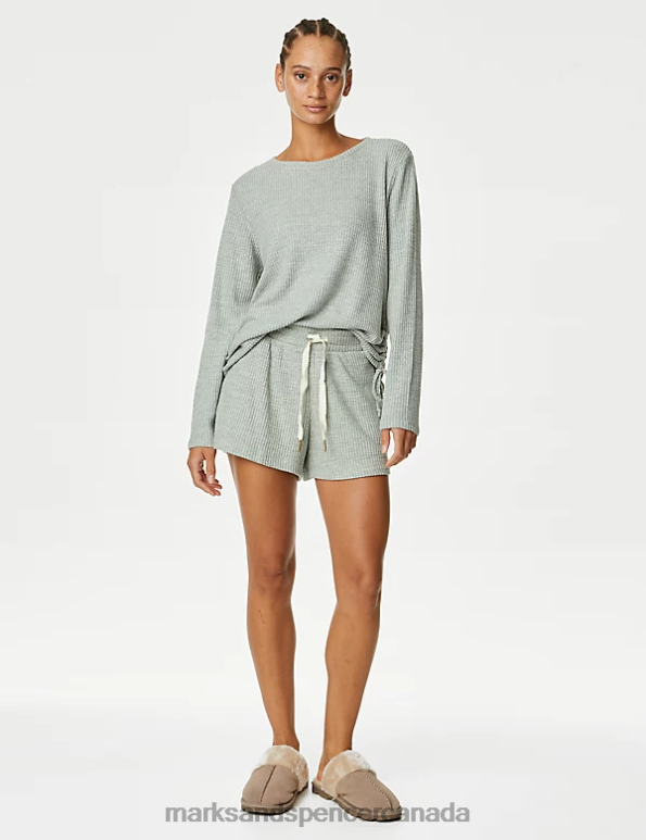 Marks and Spencer Canada - Unisex Dusty Green Clothing Marks & Spencer Waffle Pyjama Shorts 20VTD3483