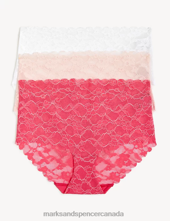 Unisex Hot Pink Clothing Marks & Spencer 3pk Freecut Lace High Rise Knicker Shorts 20VTD4009 - Marks and Spencer outlet