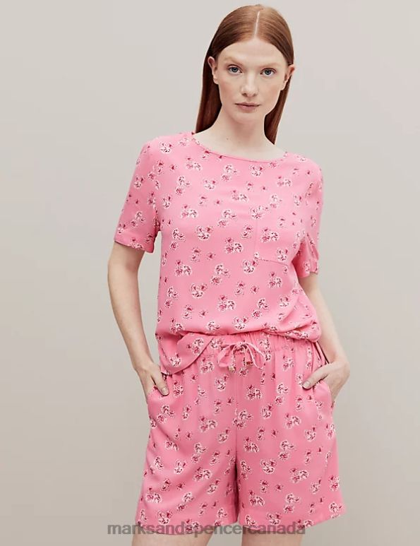 Unisex Pink Mix Clothing Marks & Spencer Floral Print Pyjama Shorts 20VTD3440 - Marks and Spencer outlet