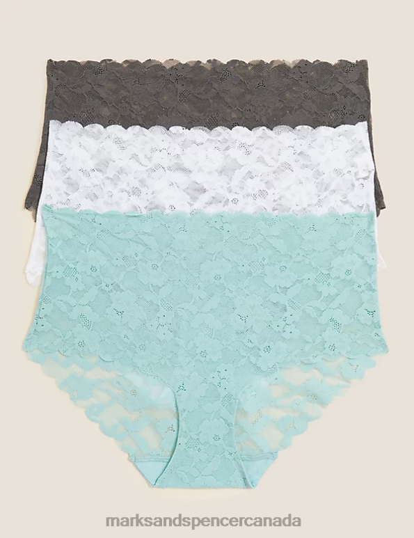 Unisex Sea Green Clothing Marks & Spencer 3pk Freecut Lace High Rise Knicker Shorts 20VTD4008 - Marks and Spencer Canada locations