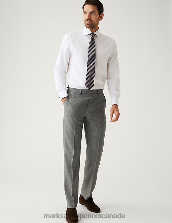 Marks and Spencer sale - Unisex Grey Mix Clothing Marks & Spencer Regular Fit Pure Wool Check Suit Trousers 20VTD5459