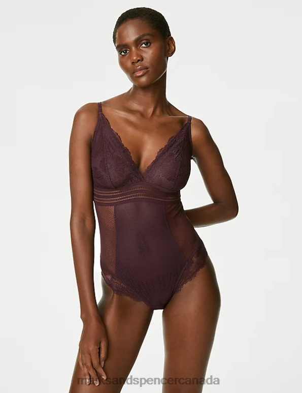 Unisex Dark Purple Lingerie Marks & Spencer Marseilles Lace Body 20VTD4485 - Marks and Spencer outlet