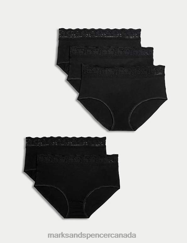 Unisex Black Lingerie Marks & Spencer 5pk Cotton Lycra & Lace Full Briefs 20VTD4129 - Marks and Spencer Canada locations