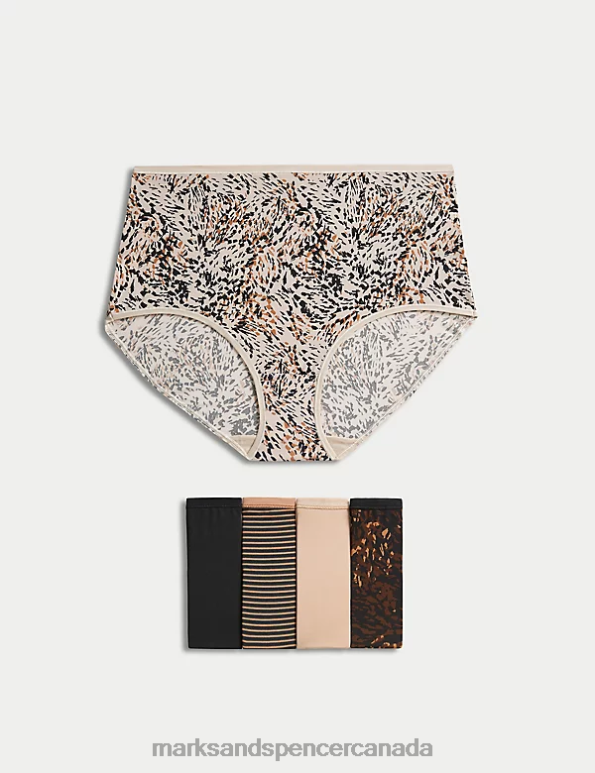 Marks and Spencer near me - Unisex Brown Mix Lingerie Marks & Spencer 5pk No VPL Animal Print Full Briefs 20VTD4031