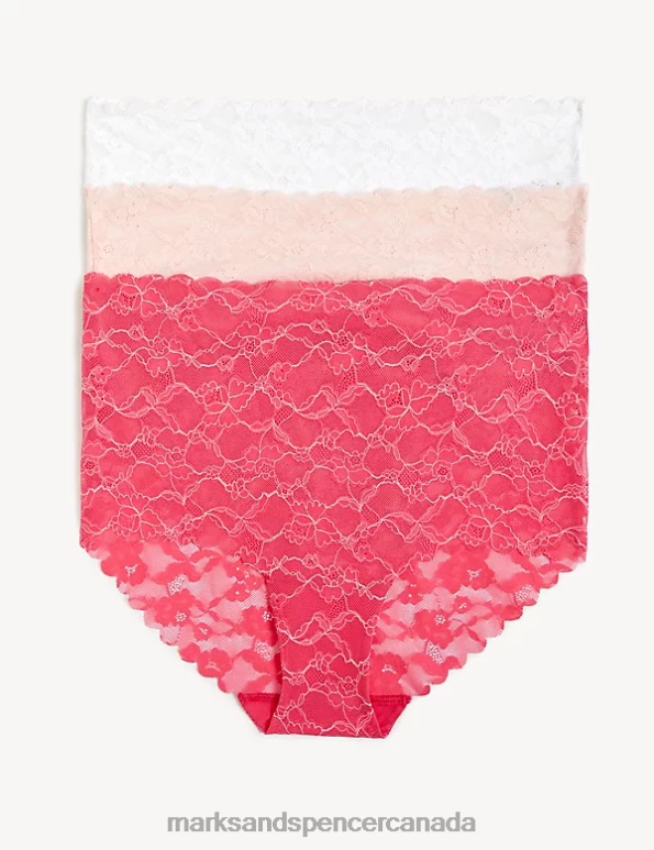 Marks and Spencer near me - Unisex Hot Pink Lingerie Marks & Spencer 3pk Freecut Lace Full Briefs 20VTD4109