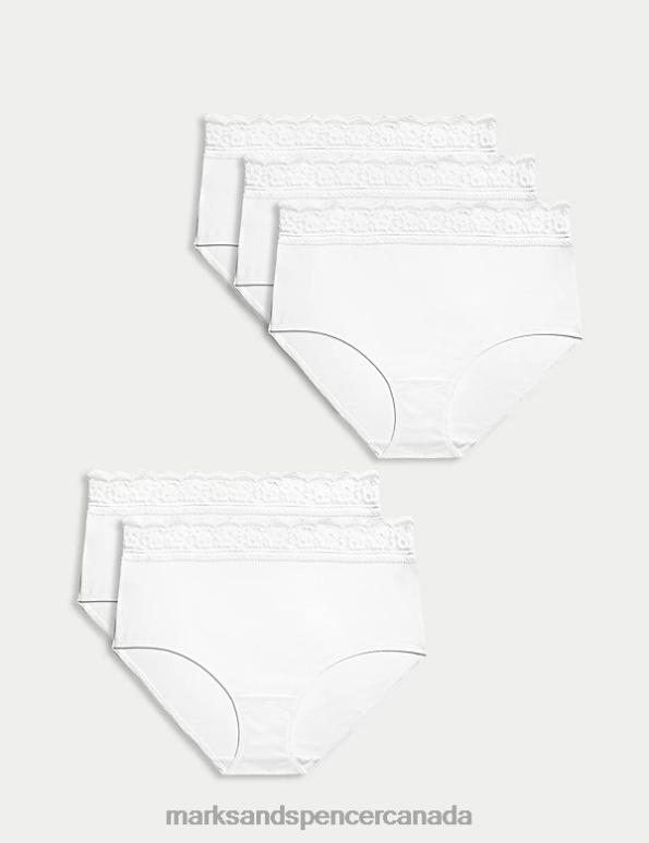 Marks and Spencer sale - Unisex White Lingerie Marks & Spencer 5pk Cotton Lycra & Lace Full Briefs 20VTD4553