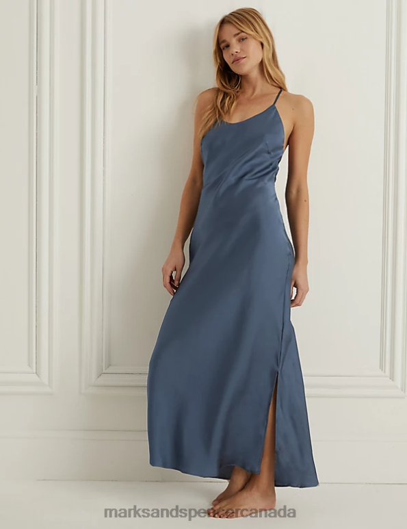 Marks and Spencer Canada - Unisex Air Force Blue Lingerie Marks & Spencer Satin Long Chemise 20VTD3388