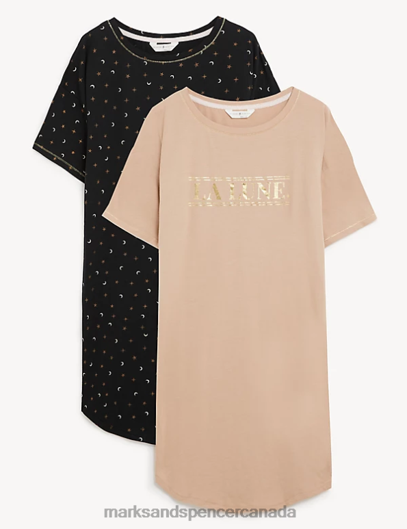 Unisex Camel Mix Lingerie Marks & Spencer 2pk Pure Cotton Printed Short Nightdresses 20VTD3399 - Marks and Spencer online