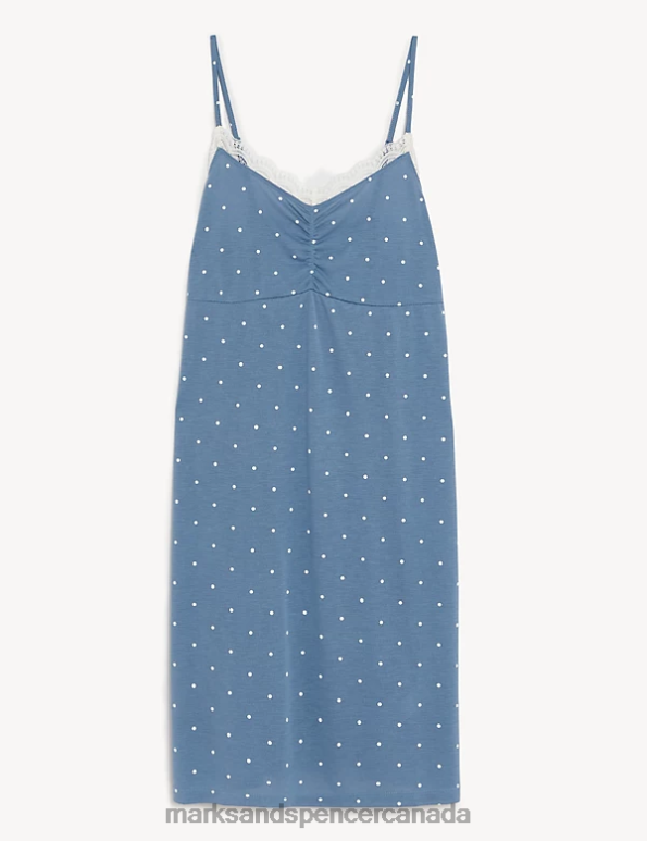 Unisex Faded Blue Lingerie Marks & Spencer Polka Dot Lace Trim Chemise 20VTD3611 - Marks and Spencer outlet