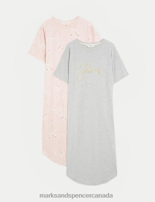 Marks and Spencer sale - Unisex Pink Mix Lingerie Marks & Spencer 2pk Cotton Rich Printed Long Nightdresses 20VTD3476