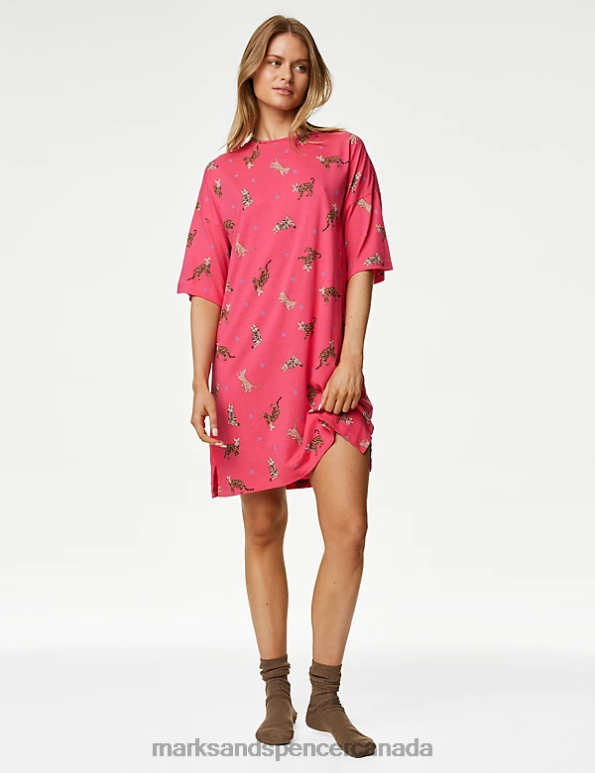 Marks and Spencer sale - Unisex Pink Mix Lingerie Marks & Spencer Cat Print Short Nightdress 20VTD3395